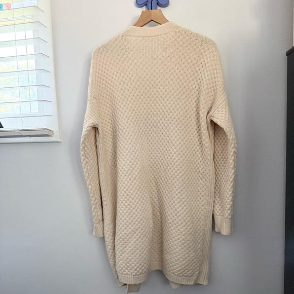 Vince Medium Honeycomb Longline Cardigan Wool Yak Fisherman Fall Cozy Cream - Picture 5 of 14